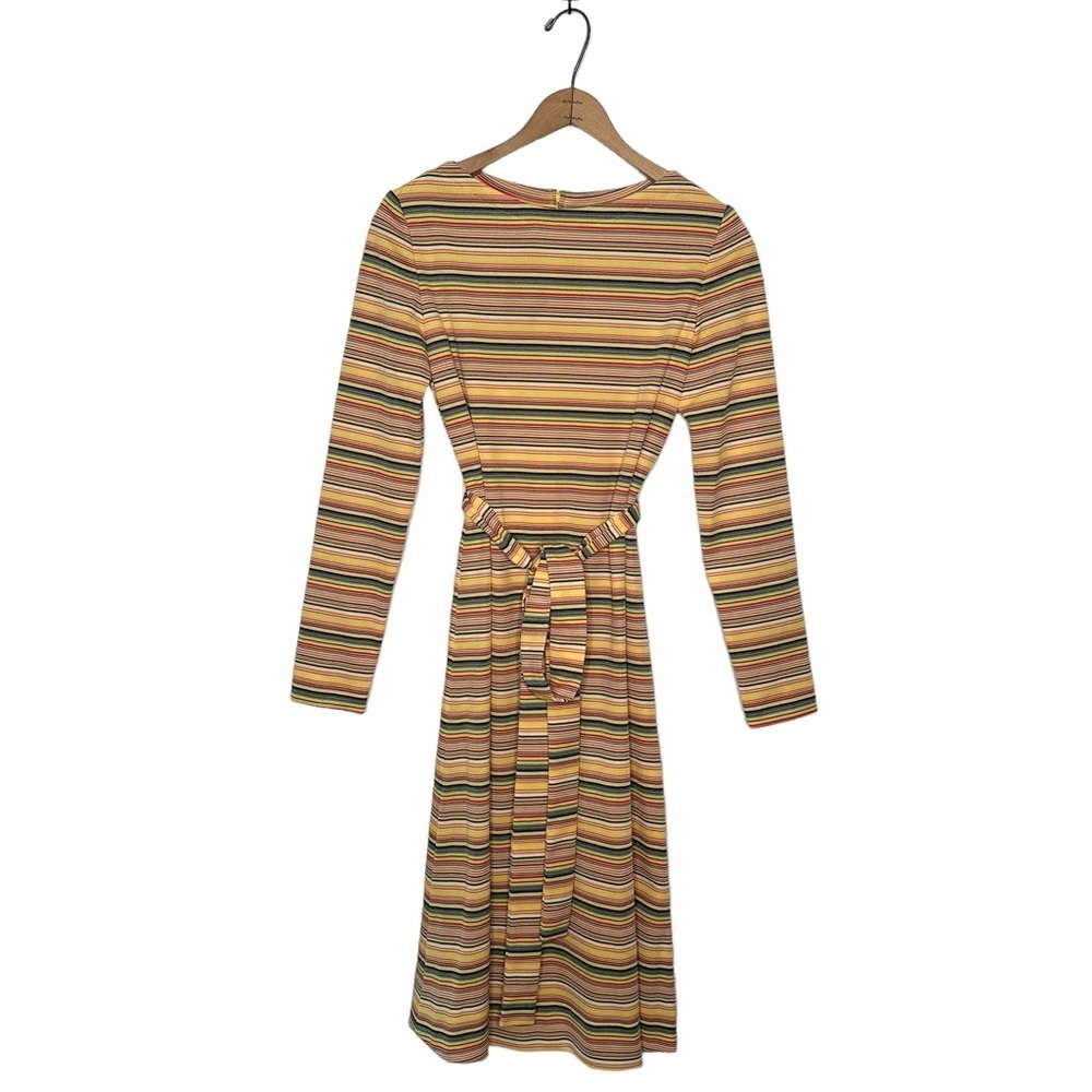 David Crystal Fashion | Vintage Yellow Stripe Long Sleeve Belted Dress
